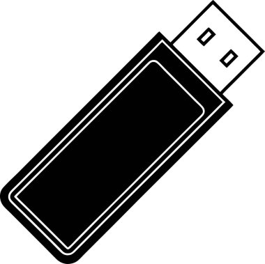  Beyaz arkaplanda bir USB flash disk vektörü Art & Illustration 'un siyah silueti
