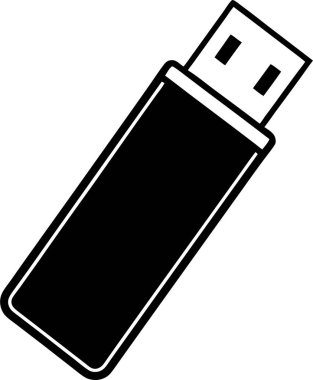  Beyaz arkaplanda bir USB flash disk vektörü Art & Illustration 'un siyah silueti