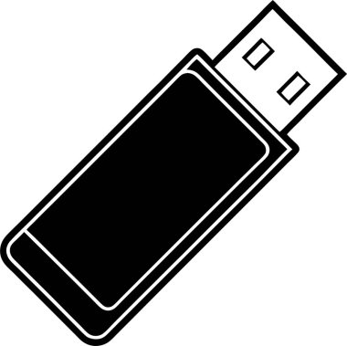  Beyaz arkaplanda bir USB flash disk vektörü Art & Illustration 'un siyah silueti