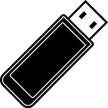  Beyaz arkaplanda bir USB flash disk vektörü Art & Illustration 'un siyah silueti