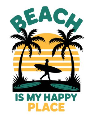 Summer Beach T-Shirt Tasarım Vektör Sanatı & İllüstrasyon