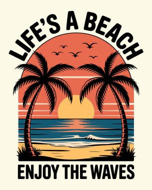 Summer Beach T-Shirt Tasarım Vektör Sanatı & İllüstrasyon