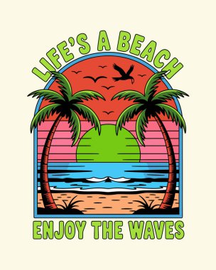 Summer Beach T-Shirt Tasarım Vektör Sanatı & İllüstrasyon