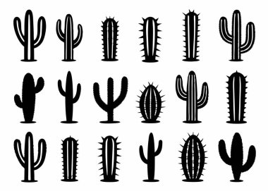 Kaktüs çöl siluetleri vektör sanat ve illüstrasyon