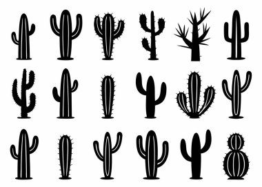 Kaktüs çöl siluetleri vektör sanat ve illüstrasyon