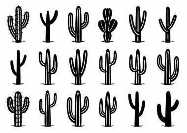 Kaktüs çöl siluetleri vektör sanat ve illüstrasyon