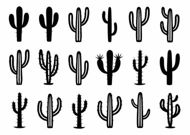Kaktüs çöl siluetleri vektör sanat ve illüstrasyon