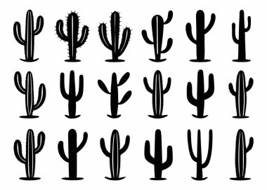 Kaktüs çöl siluetleri vektör sanat ve illüstrasyon