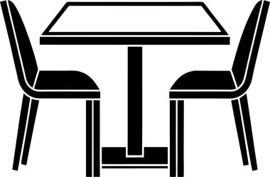 Düz masa ve sandalye simgeleri, Sandalye ve Tablo Siluet vektörü Art & Illustration beyaz zemin üzerinde