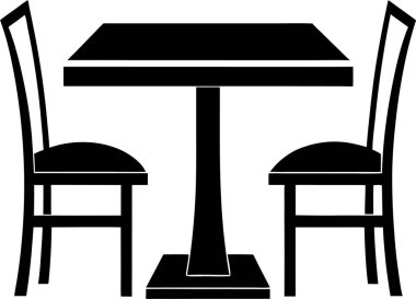 Düz masa ve sandalye simgeleri, Sandalye ve Tablo Siluet vektörü Art & Illustration beyaz zemin üzerinde