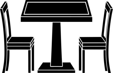 Düz masa ve sandalye simgeleri, Sandalye ve Tablo Siluet vektörü Art & Illustration beyaz zemin üzerinde