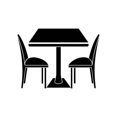 Düz masa ve sandalye simgeleri, Sandalye ve Tablo Siluet vektörü Art & Illustration beyaz zemin üzerinde