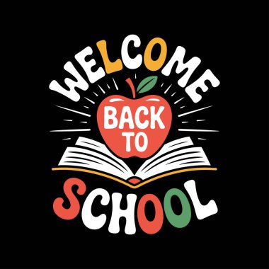 Okula dönelim. Renkli el çizimi metin ile vektör harfi