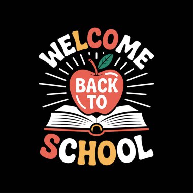 Okula dönelim. Renkli el çizimi metin ile vektör harfi