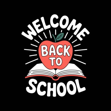 Okula dönelim. Renkli el çizimi metin ile vektör harfi