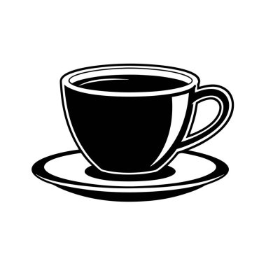 Buharlı Kahve Kupası, Klasik Siyah & Beyaz Simge Vektör Sanatı & İllüstrasyon