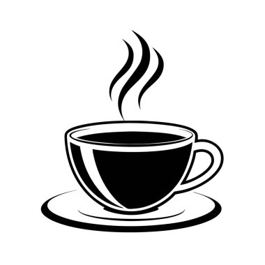 Buharlı Kahve Kupası, Klasik Siyah & Beyaz Simge Vektör Sanatı & İllüstrasyon