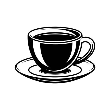 Buharlı Kahve Kupası, Klasik Siyah & Beyaz Simge Vektör Sanatı & İllüstrasyon