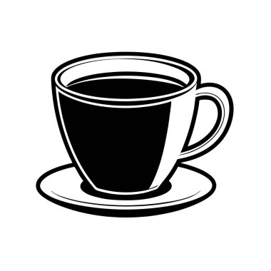 Buharlı Kahve Kupası, Klasik Siyah & Beyaz Simge Vektör Sanatı & İllüstrasyon