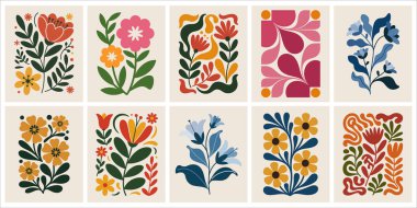 Soyut Çiçekler, Organik Yapraklar ve Modern Şekiller 'in yer aldığı modaya uygun Botanik Duvarı Sanat Baskıları Çağdaş Ev Dekorasyonu ve Estetik Yaşam Alanları İçin Mükemmel.