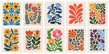 Soyut Çiçekler, Organik Yapraklar ve Modern Şekiller 'in yer aldığı modaya uygun Botanik Duvarı Sanat Baskıları Çağdaş Ev Dekorasyonu ve Estetik Yaşam Alanları İçin Mükemmel.