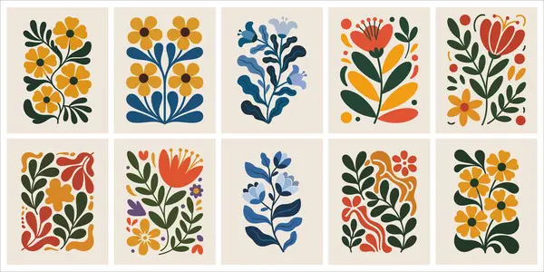 Soyut Çiçekler, Organik Yapraklar ve Modern Şekiller 'in yer aldığı modaya uygun Botanik Duvarı Sanat Baskıları Çağdaş Ev Dekorasyonu ve Estetik Yaşam Alanları İçin Mükemmel.