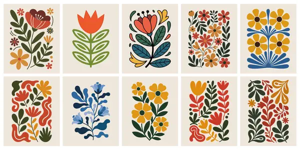 Soyut Çiçekler, Organik Yapraklar ve Modern Şekiller 'in yer aldığı modaya uygun Botanik Duvarı Sanat Baskıları Çağdaş Ev Dekorasyonu ve Estetik Yaşam Alanları İçin Mükemmel.