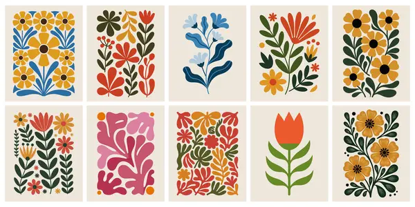 Soyut Çiçekler, Organik Yapraklar ve Modern Şekiller 'in yer aldığı modaya uygun Botanik Duvarı Sanat Baskıları Çağdaş Ev Dekorasyonu ve Estetik Yaşam Alanları İçin Mükemmel.