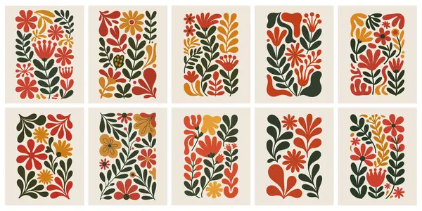 Soyut Çiçekler, Organik Yapraklar ve Modern Şekiller 'in yer aldığı modaya uygun Botanik Duvarı Sanat Baskıları Çağdaş Ev Dekorasyonu ve Estetik Yaşam Alanları İçin Mükemmel.