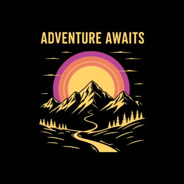 Dönek bir yolu ve mor bir arkaplanı olan biçimlendirilmiş dağ manzarası..