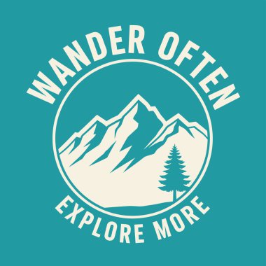 Dairesel bir amblem stilize dağları ve altında yazı olan bir çam ağacını içerir..