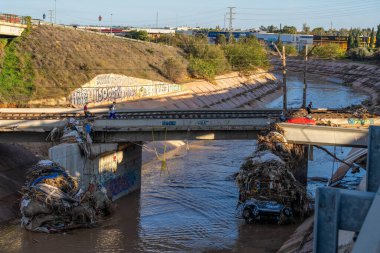 Photo shows the aftermath of the recent flood in Alfafar, Valencia, Spain. Captured are damaged homes, roads, cars and the efforts of residents, emergency services and volunteers to clean and rebuild. clipart