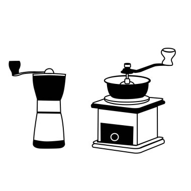 Bu iki siyah ve beyaz kahve öğütücü vektörüyle taze kahvenin keyfini yaşayın..