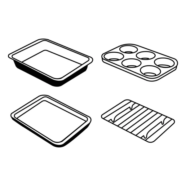 Versatile Black White Vector Illustration Oven Bakeware Set Including Cooling — Stock Vector