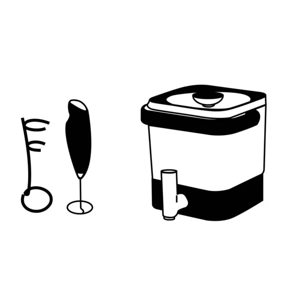 Kaffeemaschinen Und Milchschäumer Vektor Set Eine Sammlung Von Vektorillustrationen Mit — Stockvektor