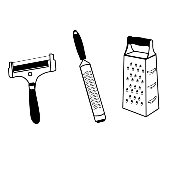 Cheese Slicers Graters Vector Set Vector Collection Featuring Cheese Slicers — Stock Vector