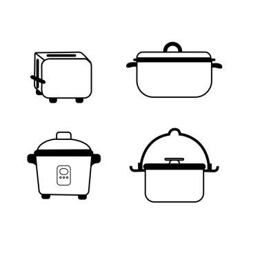 Mutfak gereçleri Vector Seti - Tost makinesi, Crock Tenceresi, Pirinç Fırını, Baskı Fırını - 124; Bir vektör koleksiyonu, bir tost makinesi, tencere tenceresi ve düdüklü tencere de dahil olmak üzere çeşitli mutfak aletlerini sergiliyor..