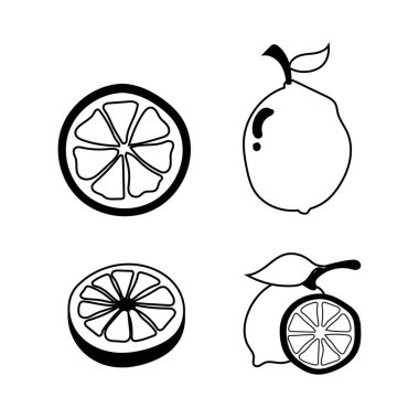 Şirin Lemon Vector Lineart - Tek Renkli Citrus İllüstrasyonu