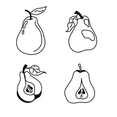 Şirin Armut Vektör Çizgisi - Tek Renkli Meyve Çizimi