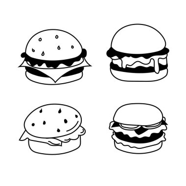 Şirin Hamburger Vektör Hattı - Tek Renkli Fast Food Çizimi