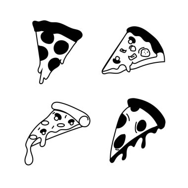 Şirin Pizza Vector Lineart - Tek Renkli Fast Food Çizimi