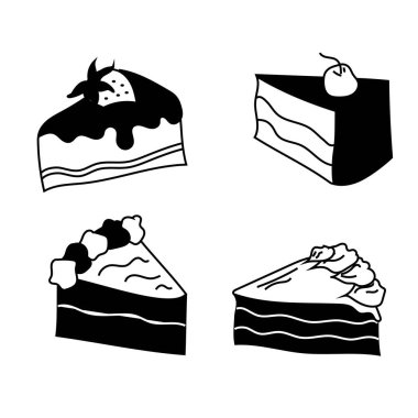 Şirin Pasta Vektör Çizgisi - Tek Renkli Tatlı Çizimi