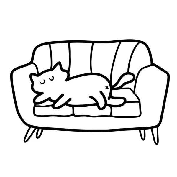 Rahat Kedi Kanepe Çizgisi Sanat Vektörü, Şirin Minimalist Tasarım