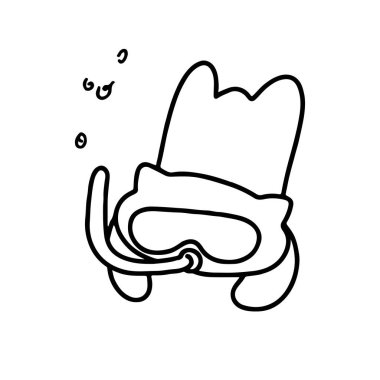 Ekipmanlı Kedi Dalışı: Şirin Çizgi Sanat Vektörü: 124; Minimalist Tatil Tasarımı