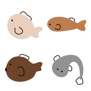 Şirin Balık Vektörleri (124; Pastel Renkleri (124); Çeşitli İfadeler (124); Minimalist Tasarım (124; 4 Vektör)