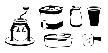 Kahve seti illüstrasyonu: 124; Kafe ve Kahve Temalı Tasarımlar için Minimalist Doodle Vektörü