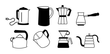 Kahve seti illüstrasyonu: 124; Kafe ve Kahve Temalı Tasarımlar için Minimalist Doodle Vektörü