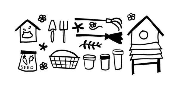 Bahçe Seti İllüstrasyonu: 124; Doğa ve Bahçe Tasarımı İçin Minimalist Doodle Vektörü