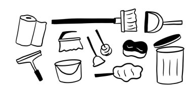 Temizlik Aracı Set İllüstrasyonu: 124; Minimalist Doodle Biçim Vektörü