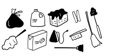 Temizlik Aracı Set İllüstrasyonu: 124; Minimalist Doodle Biçim Vektörü